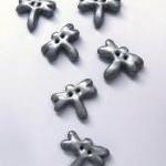 6 Dragonflies Buttons In Silver Polymer Clay