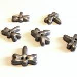 6 Dragonflies Buttons In Silver Polymer Clay