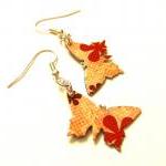 Paper Butterflies Earrings Orange Vintage Style