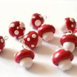 Red And White Mushrooms In Polymer Clay, 10..
