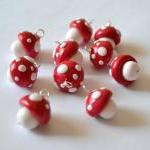 Red And White Mushrooms In Polymer Clay, 10..