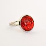 Sparkling Red Ring - Glass Cabochon And Glitters