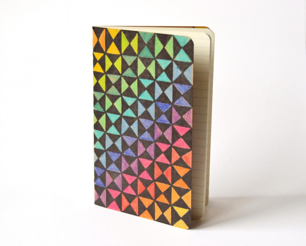 Rainbow Pocket Moleskine Ruled Mini Journal, Hand Drawn And Painted Optical Abstract Contemporary Art